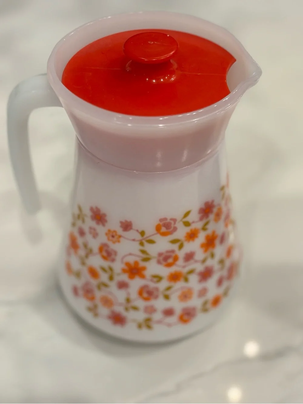 Vintage Arcopal Scania Pitcher France 1970s | Milk Glass Floral Jug with Lid | R